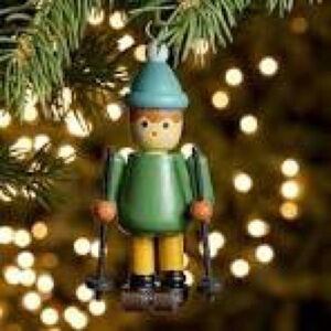 NWT - West Elm Wood Skier Ornament